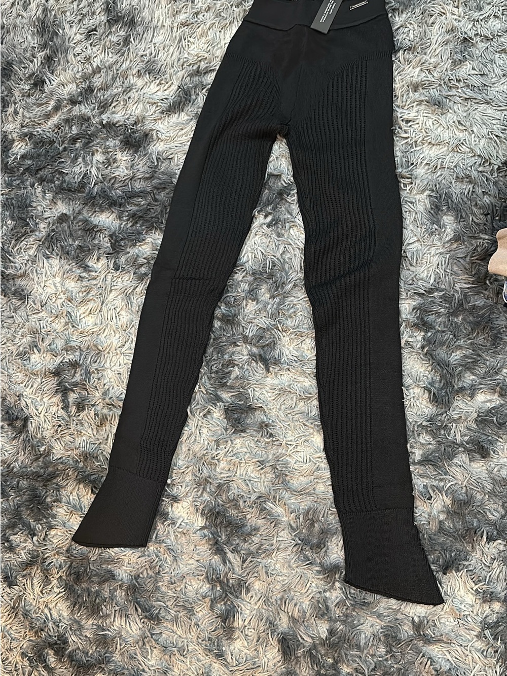 Maniere De Voir Black Ribbed Knit High Rise Legging Small